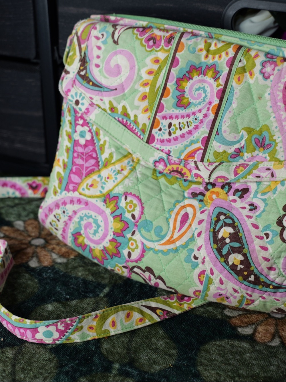 Vera Bradley Quilted Paisley Crossbody Bag - Mint & Pink